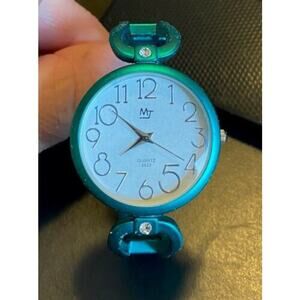 Women's MT Quartz Watch, Metallic Green Snap Shut Bangle Bracelet
